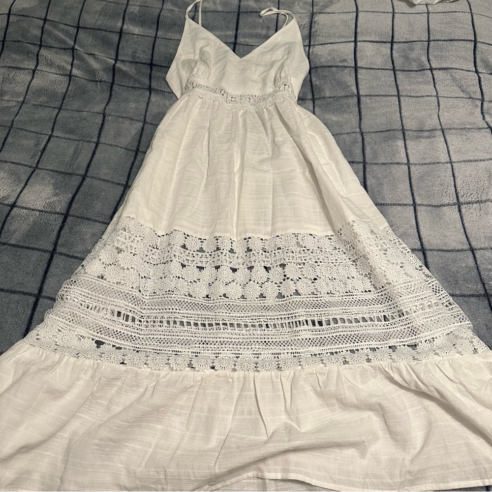 Cider White Maxi dress with floral see-through cut outs